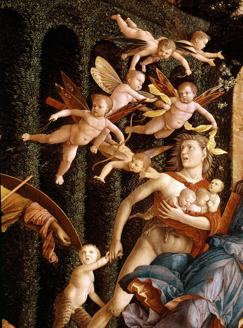 Hyveiden voitto (Minerva karkottaa paheet hyveiden puutarhasta), yksityiskohta (öljy kankaalle tekijältä Andrea Mantegna