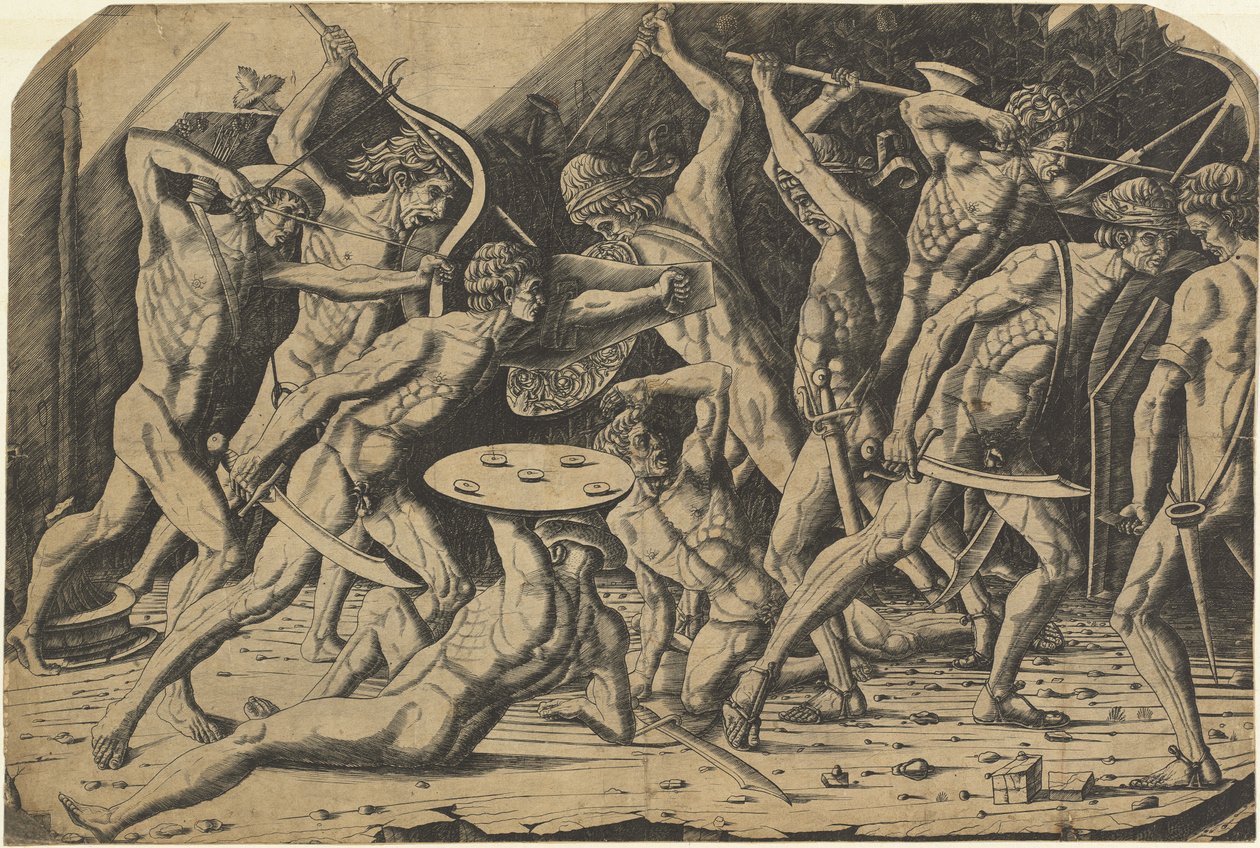 Alastomien miesten taistelu tekijältä Andrea Mantegna or School after Antonio del Pollaiuolo