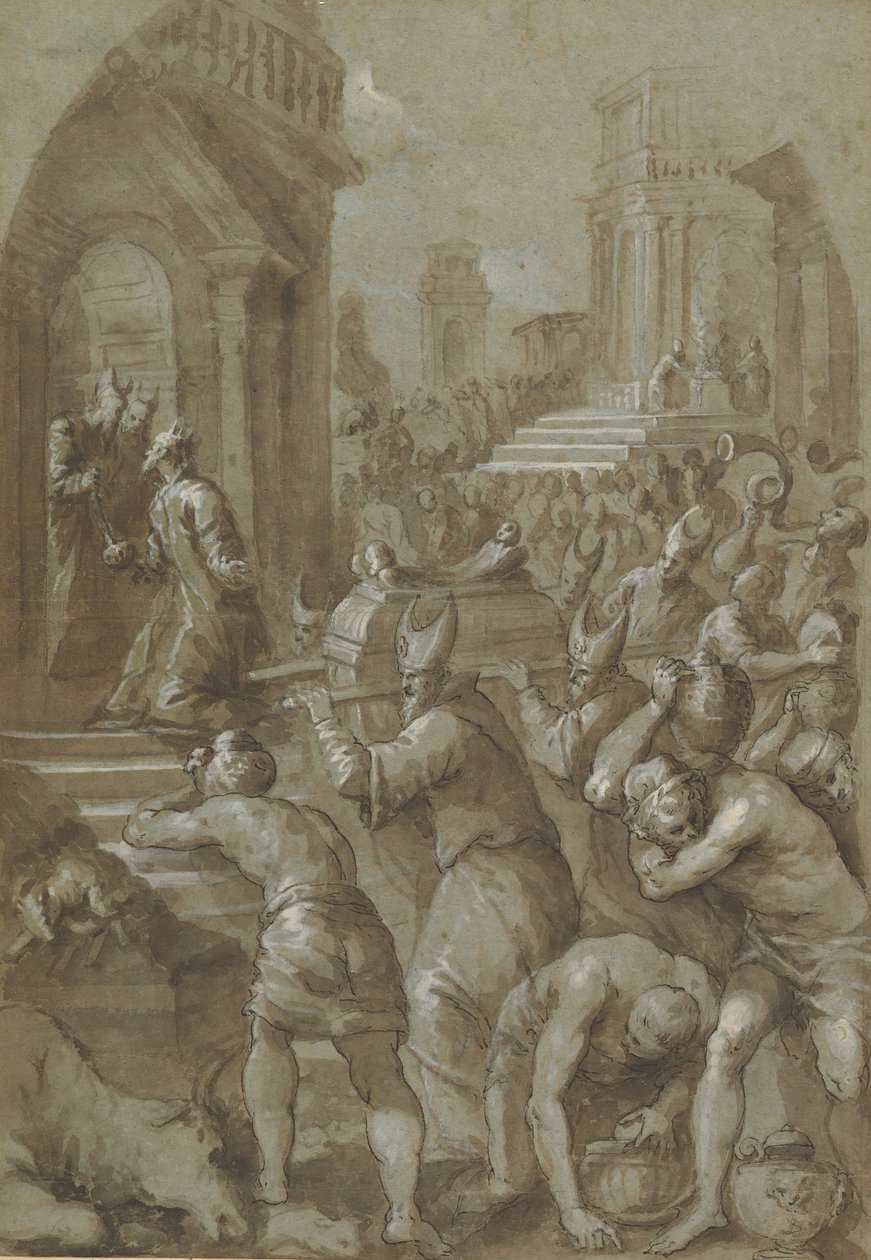 Kuningas Salomo näkee, että liiton arkki tuodaan temppeliin, 1604. tekijältä Andrea Michieli