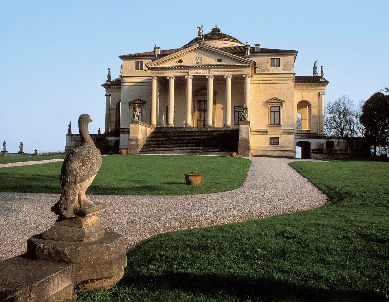 Renessanssiarkkitehtuuri: näkymä Villa Caprasta nimeltä Rotonda, jonka on luonut arkkitehti Andrea di Pietro dalla Gondoli nimeltä Andrea Palladio (1508-1580) 1566 Vicense (Vicenza) Italia tekijältä Andrea Palladio