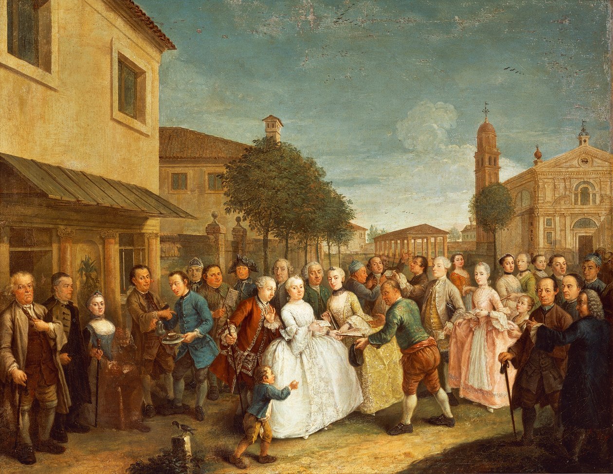 Juhlat Villa Widmannissa, n. 1750 (öljy kankaalle) tekijältä Andrea Pasto