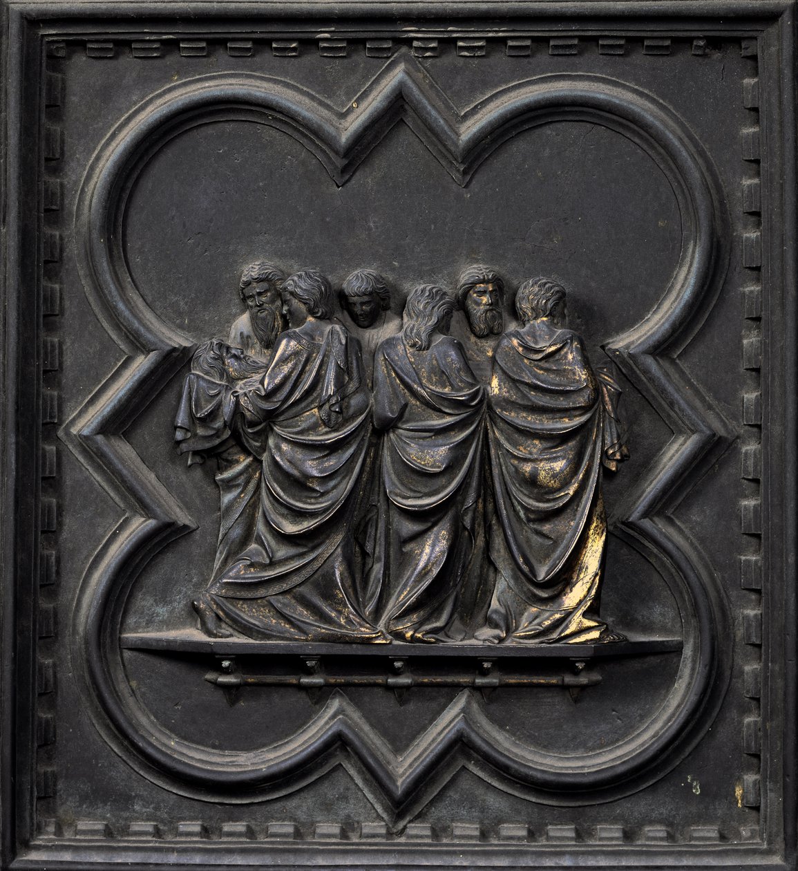 Pyhän Johannes Kastajan ruumiin kuljetus, San Giovannin kastekappelin eteläisten ovien yhdeksästoista paneeli, 1336 (pronssi) tekijältä Andrea Pisano