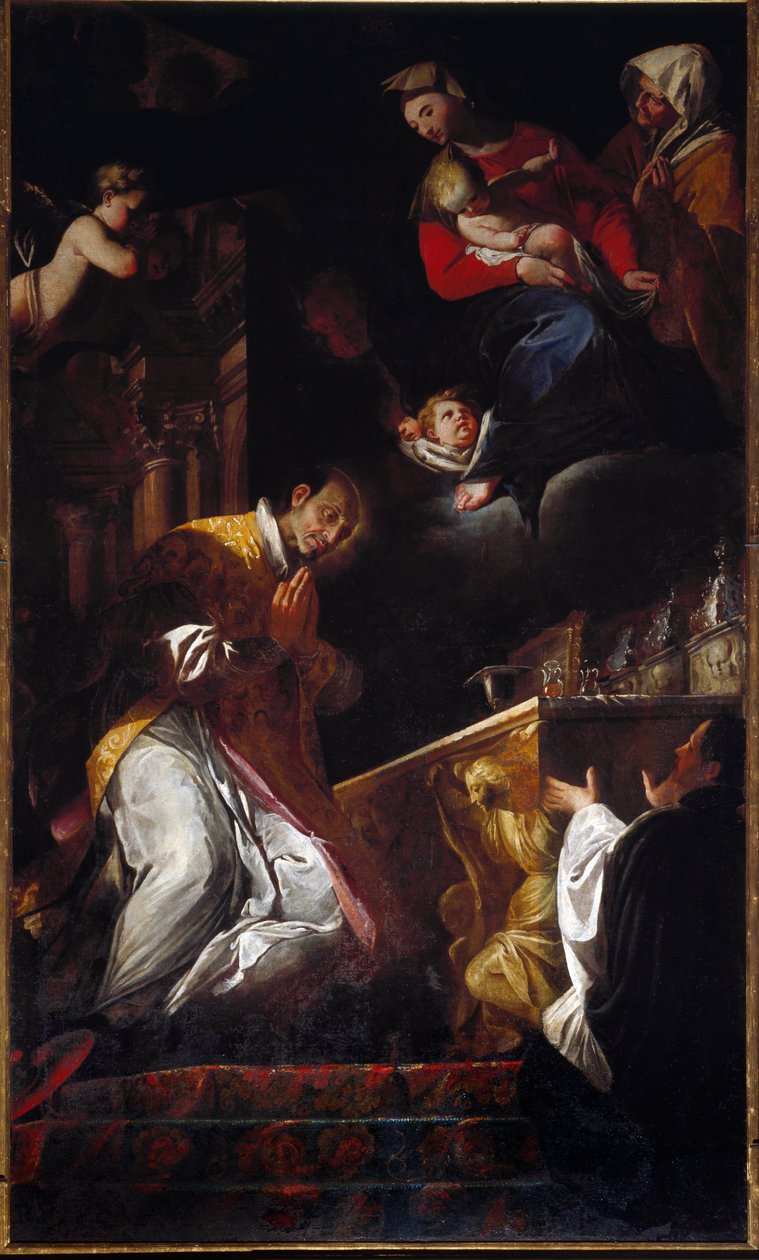 Edustus San Francesco Borgiasta (Saint Francois Borgia) (1510-1572) Jesuiitti- ja espanjalainen pyhämaalaus Andrea Pozzo (1642-1709) Genes, Santi Andrea e Ambrogion kirkko tekijältä Andrea Pozzo