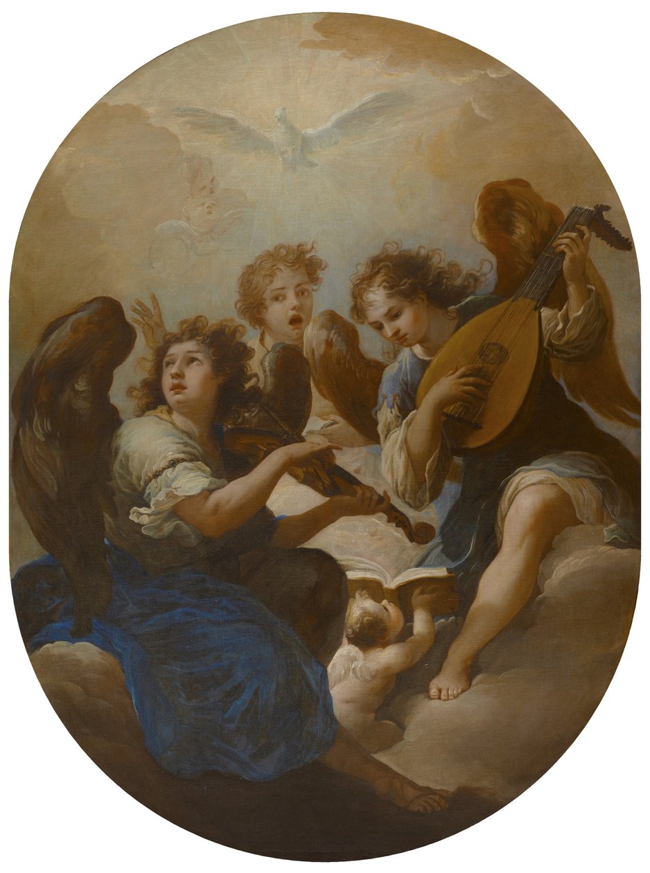 Kolme musiikkia tekevää enkeliä, ennen vuotta 1720 tekijältä Andrea Procaccini