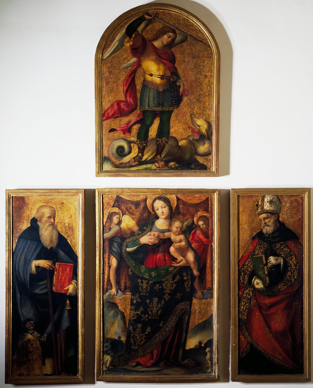 Polyptyykki Madonnan ja pyhien kanssa, Andrea Sabatini da Salerno (1480-1530), maalaus puulle. tekijältä Andrea Sabatini