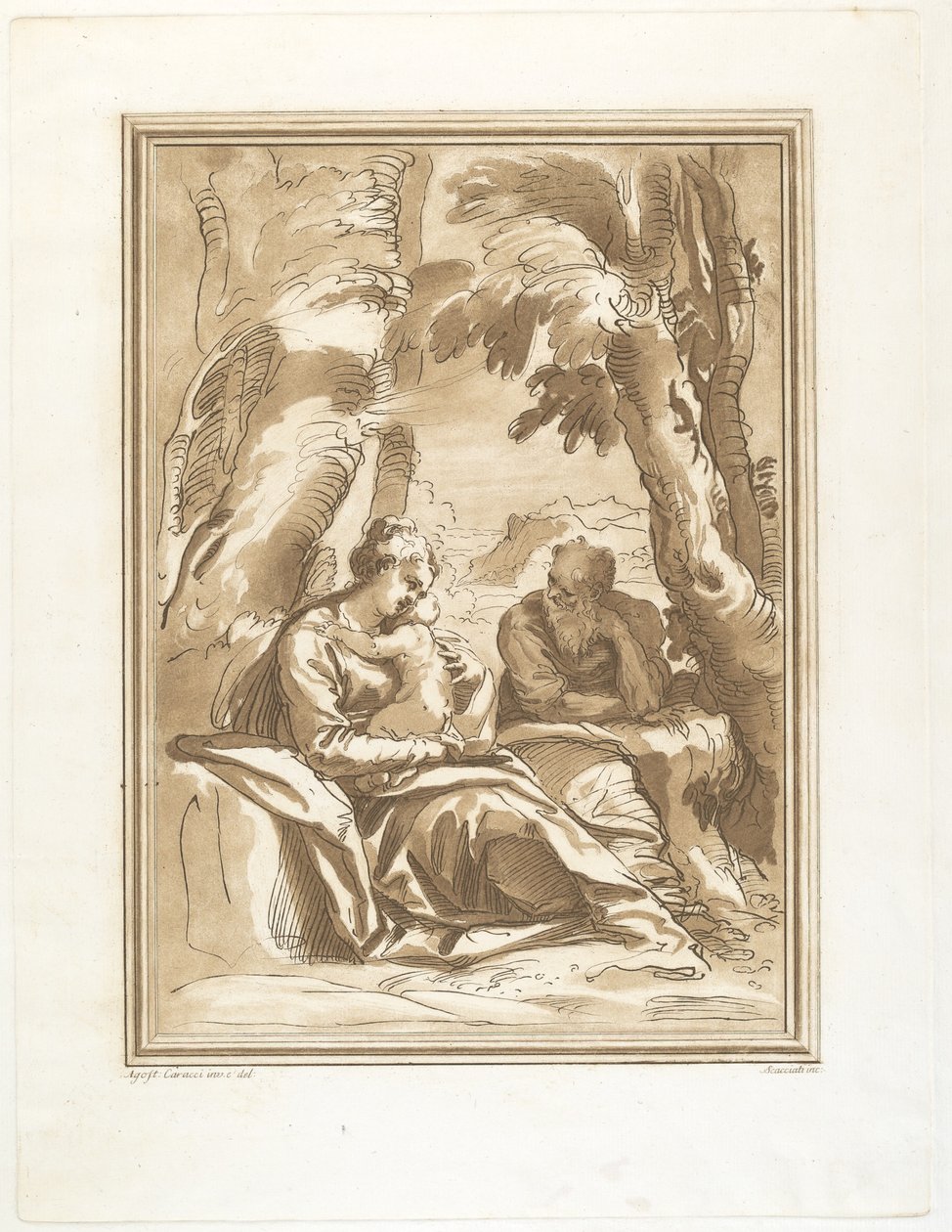 Lepää lennolla Egyptiin tekijältä Andrea Scacciati after Agostino Carracci