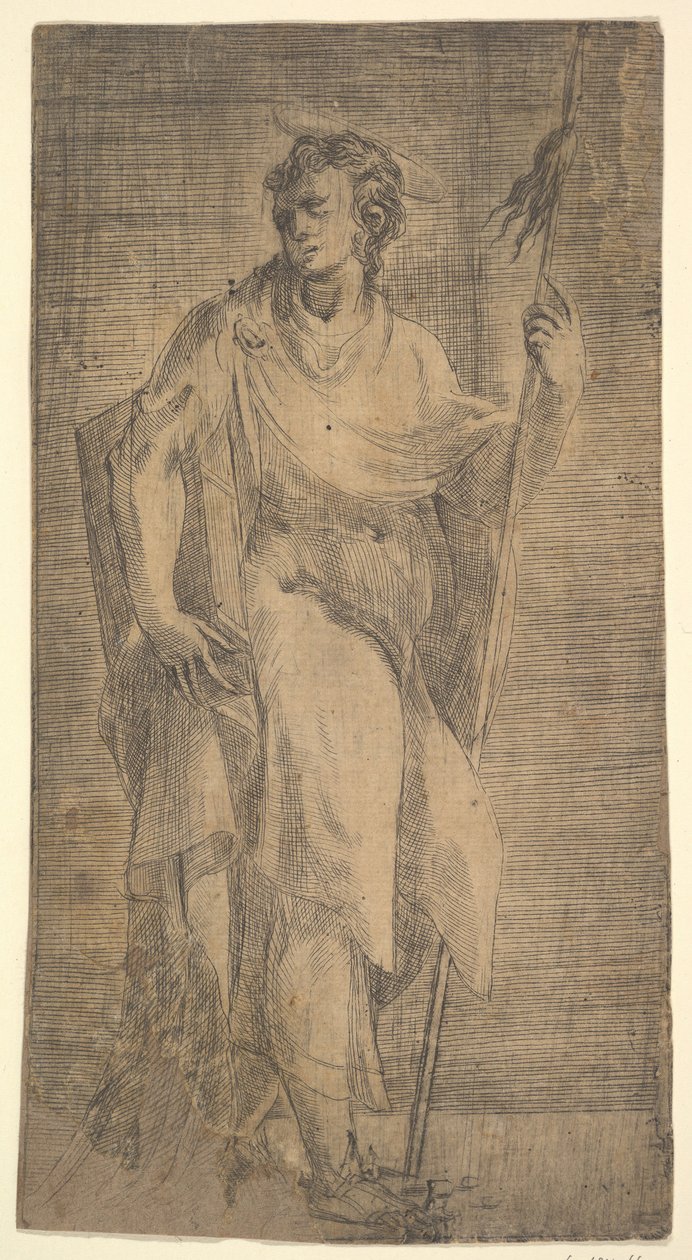 Pyhimys, mahdollisesti Matteus, kädessään sauva ja kirja, n. 1540-50. tekijältä Andrea Schiavone