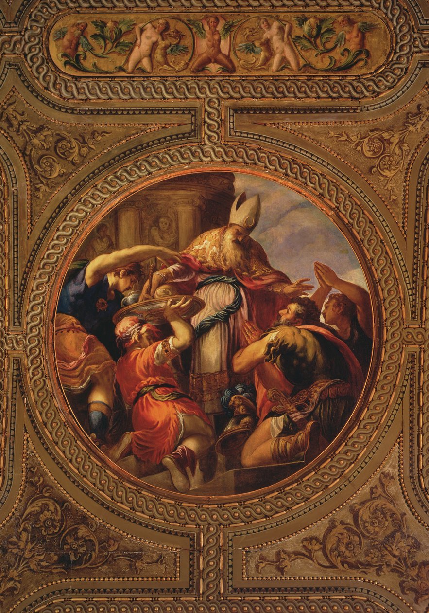 Pappeuden allegoria, kirjaston katosta, 1556 tekijältä Andrea Schiavone