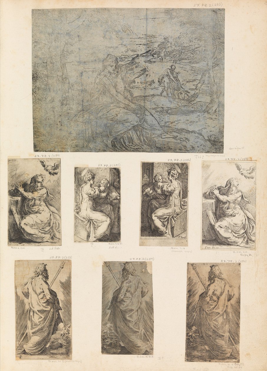 Lento Egyptiin, Neitsyt ja lapsi, Annunciation, pyhimys, n.d. tekijältä Andrea Schiavone