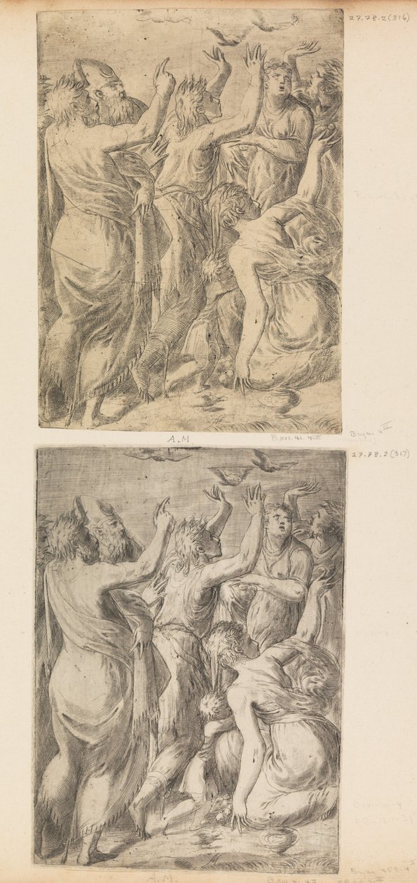 Mooses näyttää viiriäisiä israelilaisille, n. 1545. tekijältä Andrea Schiavone