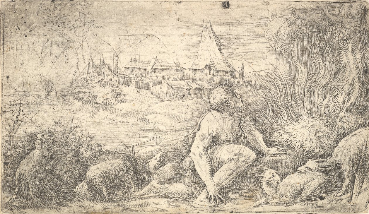 Mooses ja palava pensas, n. 1544-47. tekijältä Andrea Schiavone