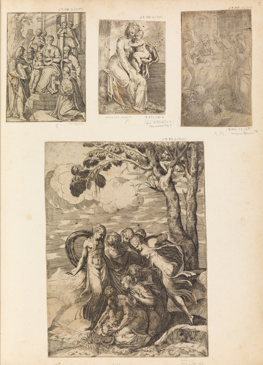 Verge i Nen, la circumcisió, Moisès rescatat del Nil, ca. 1542-46. tekijältä Andrea Schiavone