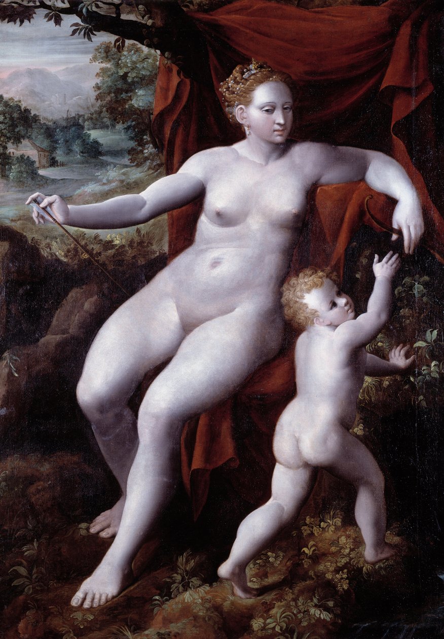 Andrea Seminon (1526-1594) Venus ja Cupid -maalaus 1577 Genes, Musei di Strada Nuova (entinen Palazzo Bianco) tekijältä Andrea Semino
