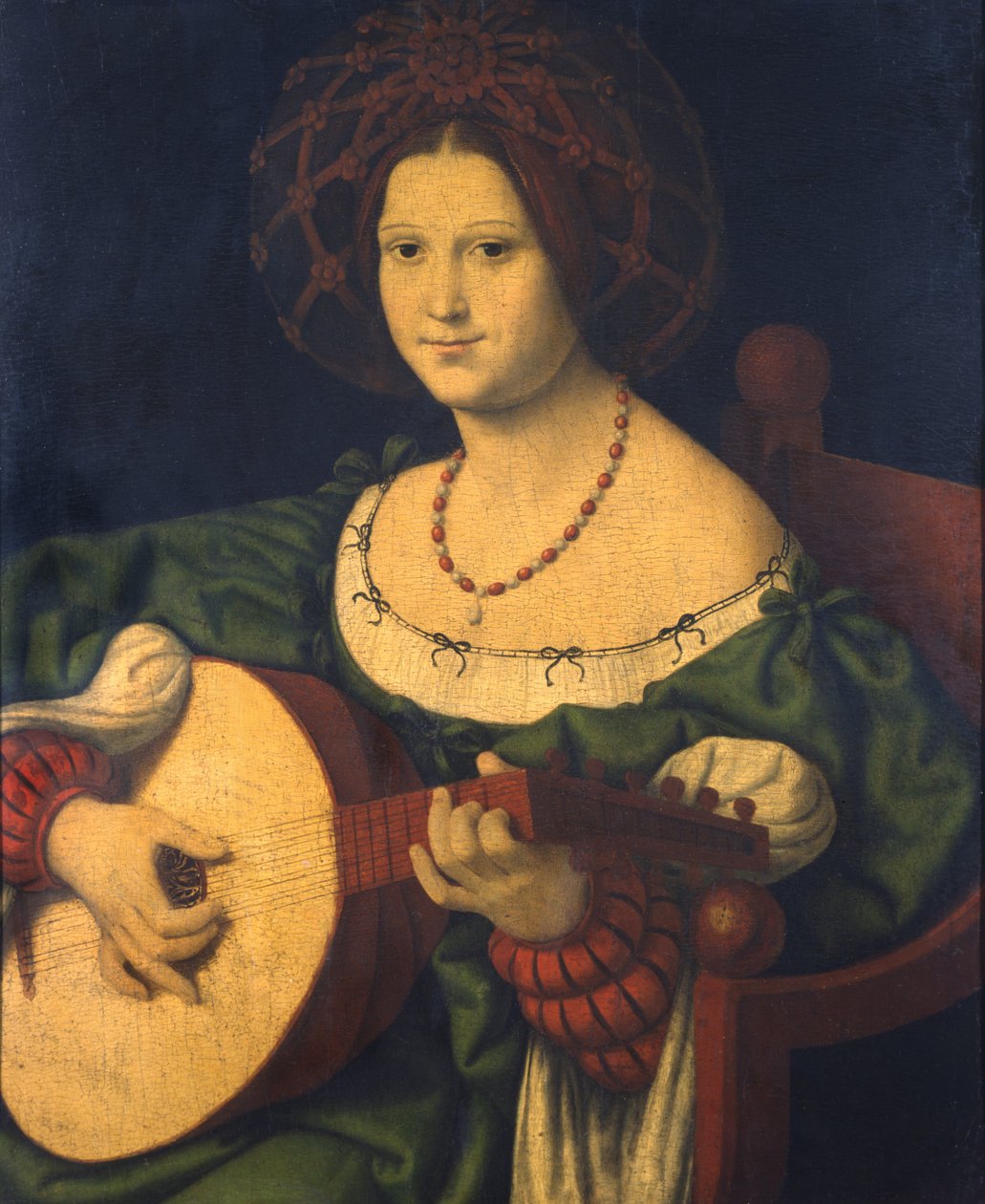 Nainen luutulla, n. 1510 (öljy paneelille) tekijältä Andrea Solario