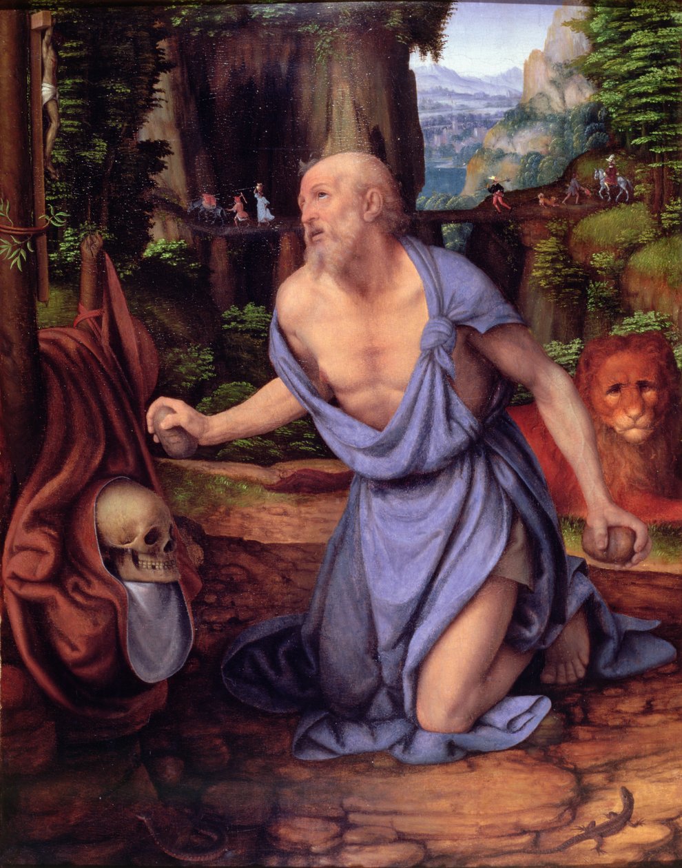 St. Jerome in the Wilderness, n. 1510-1515 (öljy paneelille) tekijältä Andrea Solario