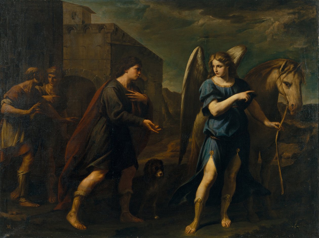 Tobias tapaa arkkienkeli Rafaelin, n. 1640 tekijältä Andrea Vaccaro