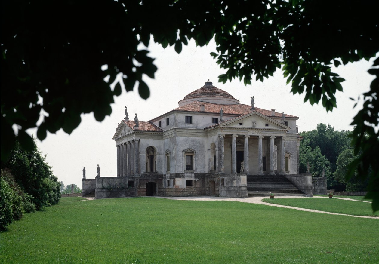 Näkymä Villa Almerico-Caprasta, jonka rakensi italialainen arkkitehti Andrea Palladio (1508-1580) vuosina 1567-1570 ja valmistui Vincenzo Scamozzi (1552-1616) vuonna 1591, Vicenza, Italia tai Andrea Pa Palla Roundabout tekijältä Andrea and Scamozzi Vincenzo Palladio