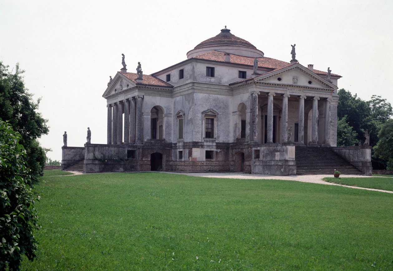 Näkymä Villa Almerico-Caprasta, jonka rakensi italialainen arkkitehti Andrea Palladio (1508-1580) vuosina 1567-1570 ja valmistui Vincenzo Scamozzi (1552-1616) vuonna 1591, Vicenza, Italia tai Andrea Pa Palla Roundabout tekijältä Andrea and Scamozzi Vincenzo Palladio