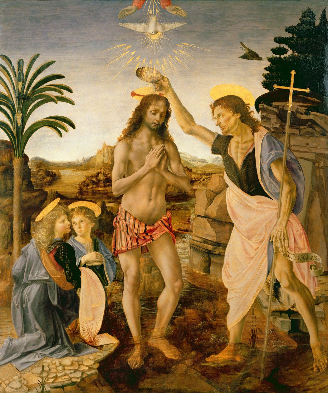 Johannes Kastajan Kristuksen kaste, n. 1475 tekijältä Andrea and Vinci Verrocchio