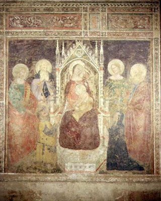 Neitsyt ja lapsi SS:n kanssa. Johannes Kastaja, Nicolas ja Elia (fresko) tekijältä Andrea da Firenze (fl.1388 1459)