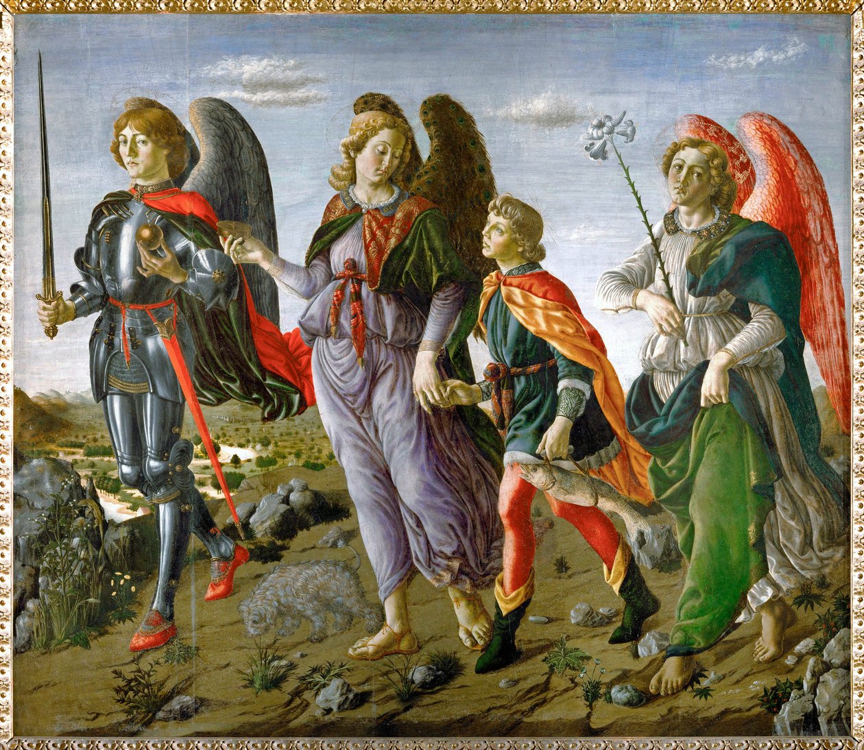 Tobias ja enkeli Tempera on (tempera puulle) tekijältä Andrea del (1435-88) Francesco Botticini & Verrocchio