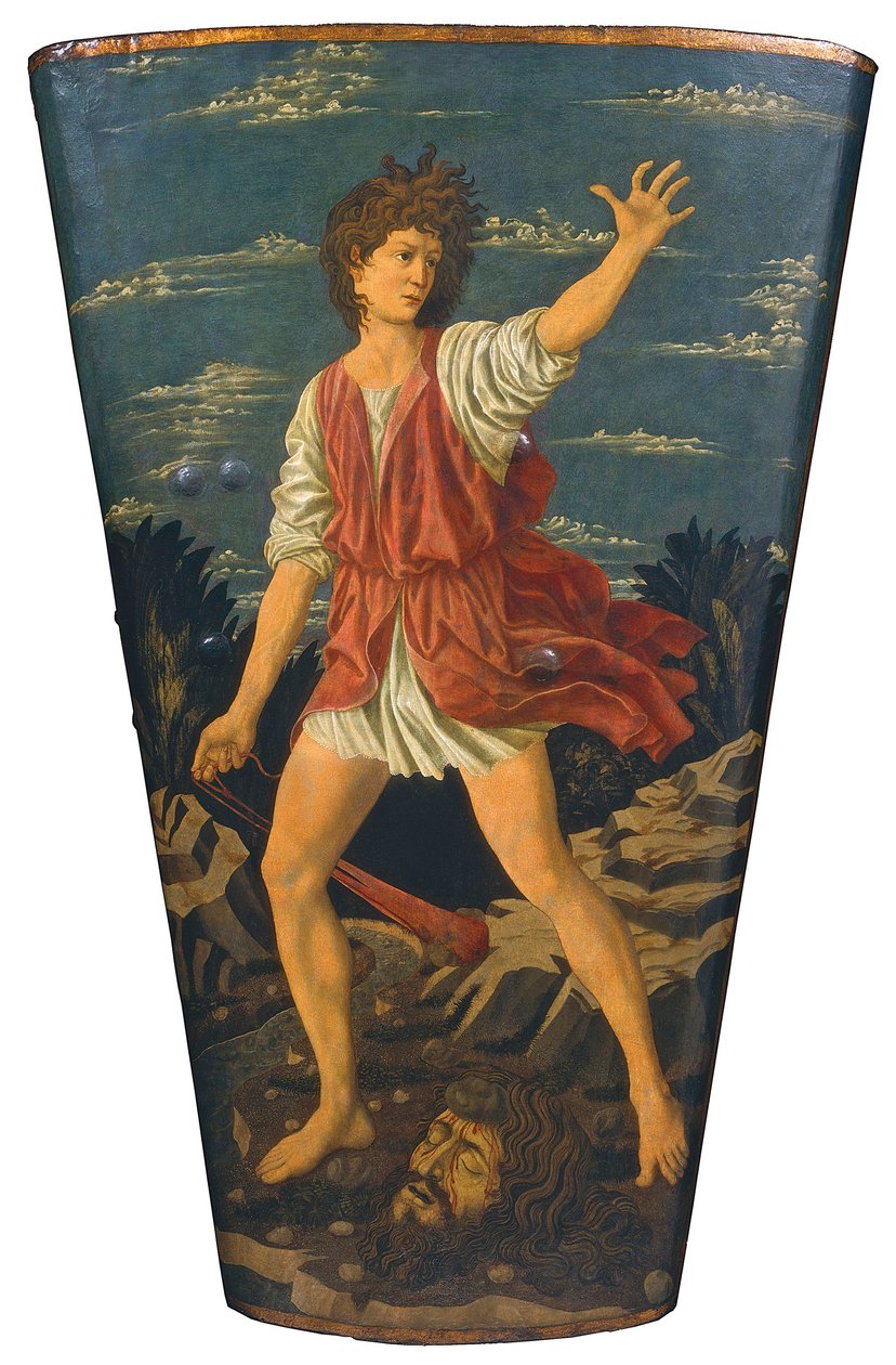 Daavid Goljatin pään kanssa, n. 1450-1455 (tempera nahkalla puulla) tekijältä Andrea del Castagno