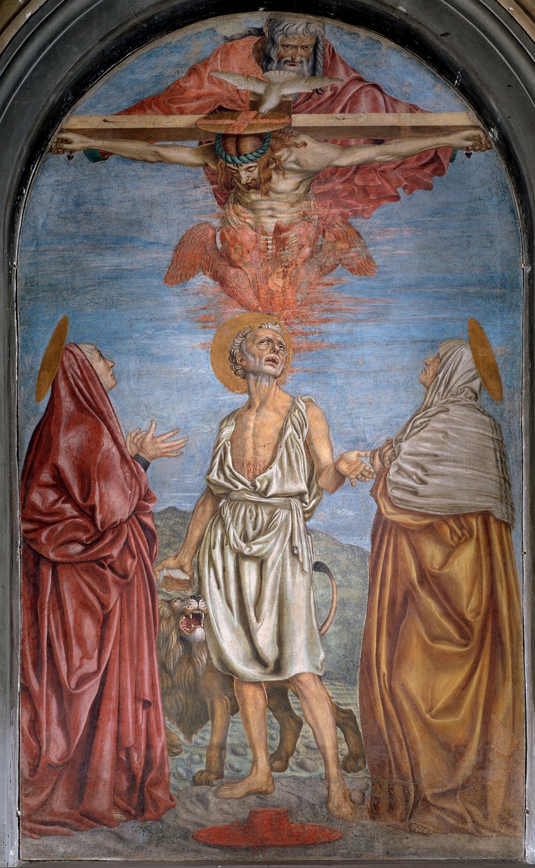Pyhä kolminaisuus Jumalan, Jeesuksen Kristuksen ja Pyhän Hengen kanssa (Pyhä Henki) Fresko Andrea del Castagno (n. 1421-1457) Koko 296x180 cm Basilica della Santissima Annunziata, Firenze tekijältä Andrea del Castagno