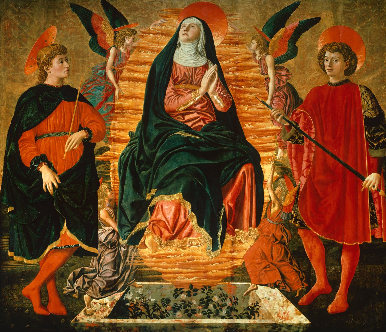 Andrea del Castagno: Neitsyt ja pyhien Julianuksen ja Miniaton taivaaseenastuminen (noin 1421-1457) tekijältä Andrea del Castagno