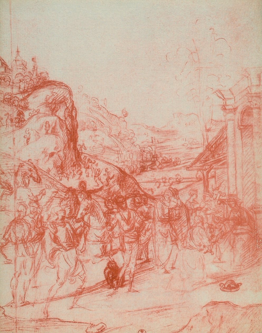 Maagien palvonta, piirustus Andrea del Sarto. Piirustus- ja grafiikkakaappi, Uffizi-galleria, Firenze tekijältä Andrea del Sarto