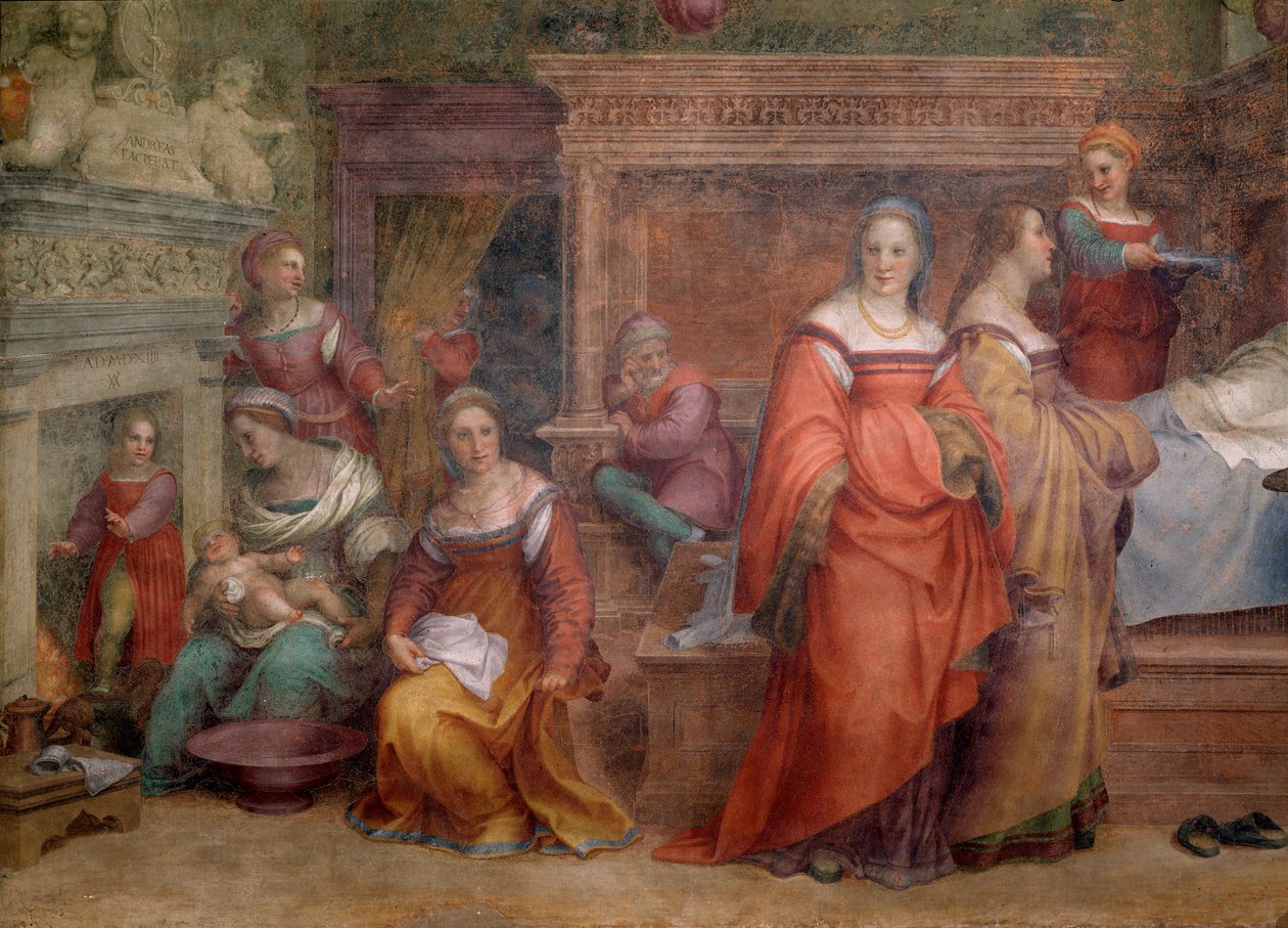Neitsyen syntymä (yksityiskohta Fresco tekijältä Andrea del Sarto