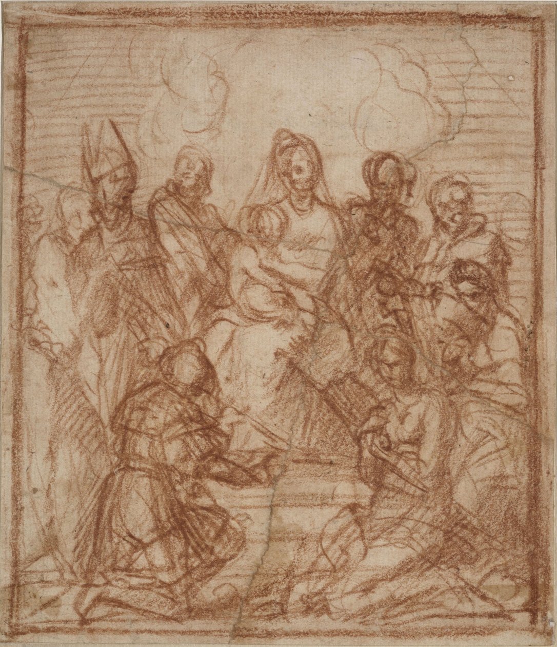 Valtaistuimella Madonna lapsen ja kahdeksan pyhän kanssa Sävellystutkimus, 1528 tekijältä Andrea del Sarto