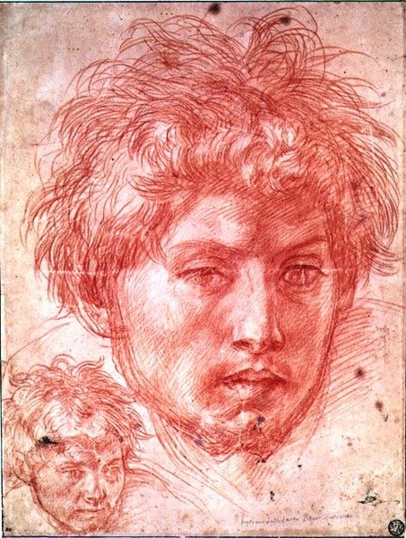 Miehen pää (punainen liitu paperille) tekijältä Andrea del Sarto