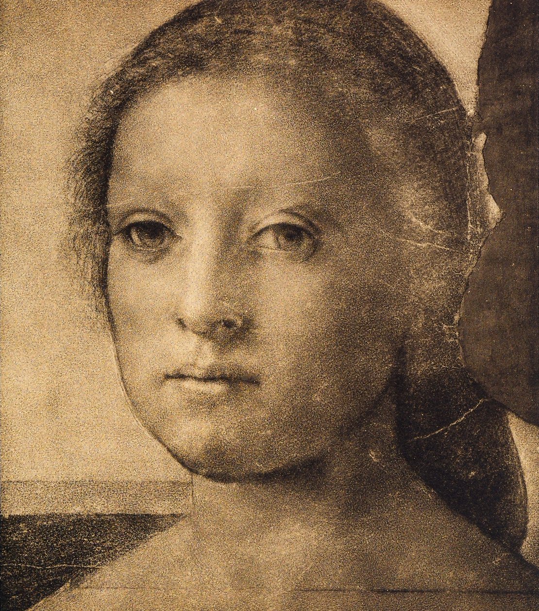 Nuoren naisen pää, piirustus Andrea del Sarto. Piirustus- ja grafiikkakaappi, Uffizi-galleria, Firenze tekijältä Andrea del Sarto