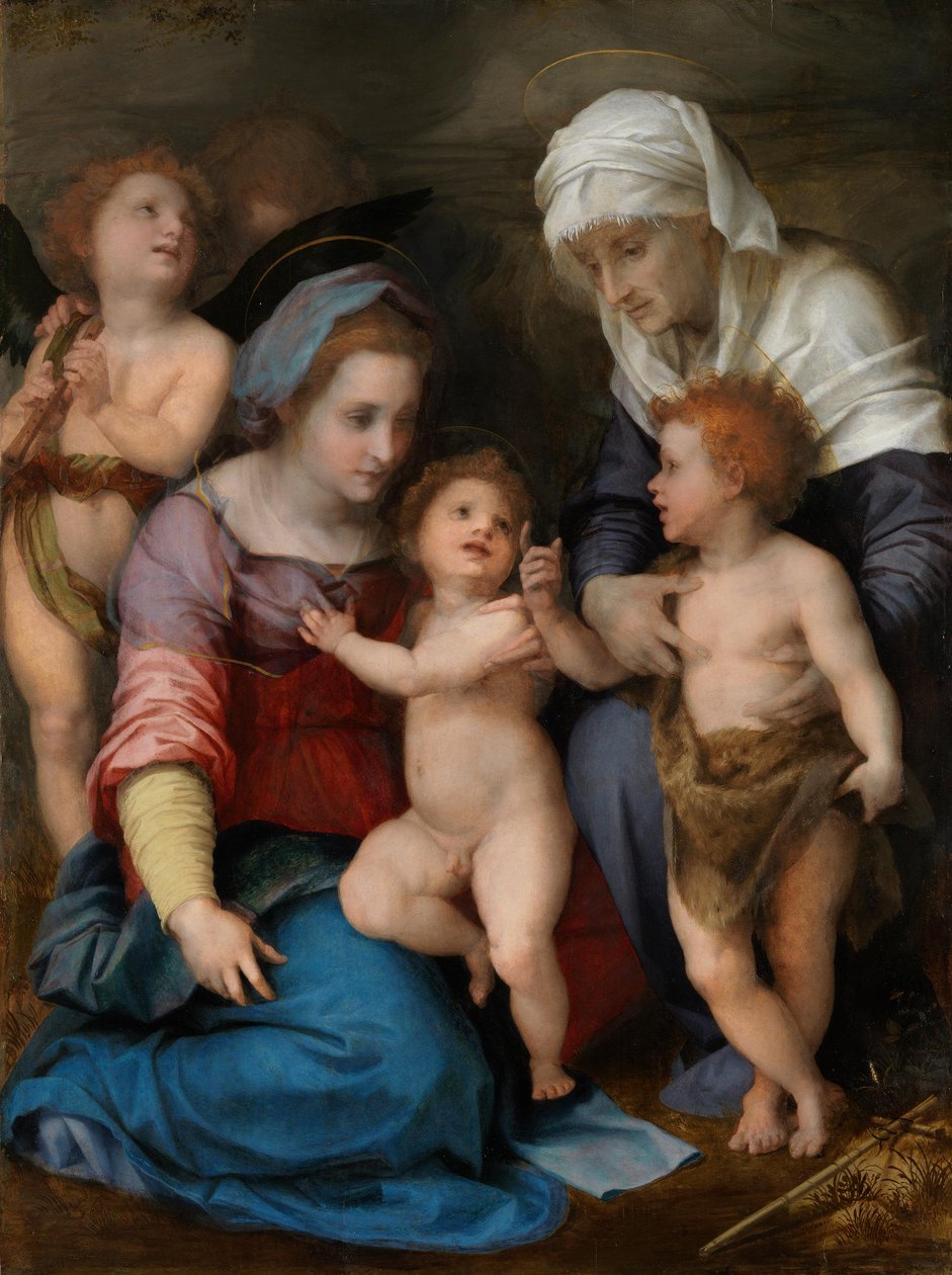 Pyhä perhe (Maria ja Jeesus-lapsi, Johannes-lapsi, pyhä Elisabet ja kaksi enkeliä) tekijältä Andrea del Sarto