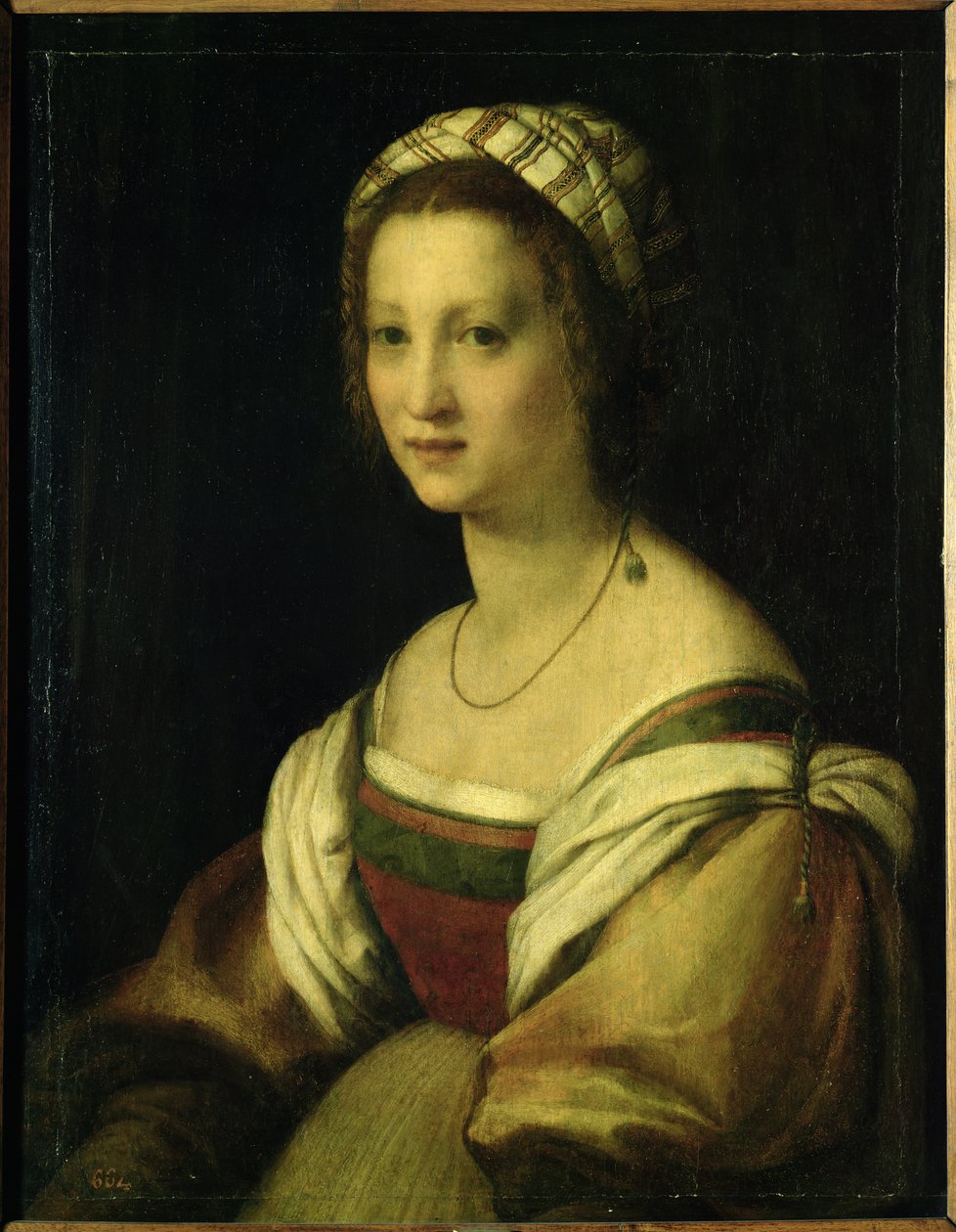 Lucrezia di Baccio del Fede, taiteilijan vaimo, n. 1513/14 (öljy paneelille) tekijältä Andrea del Sarto