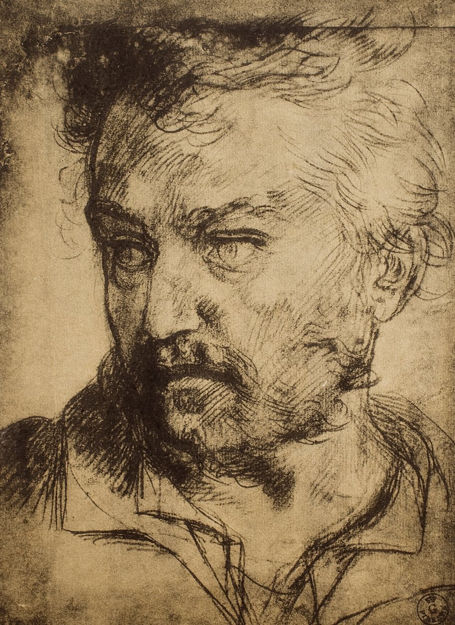 miehen pää; piirustus Andrea del Sarto. Piirustus- ja grafiikkakaappi, Uffizi-galleria, Firenze tekijältä Andrea del Sarto