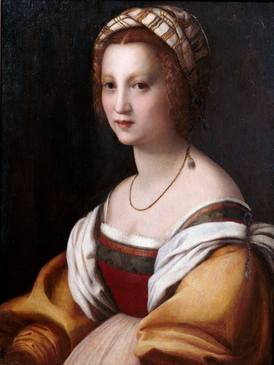 ""Naisen muotokuva"" (Naisen muotokuva) Andrea del Sarton (1486-1531) maalaus noin 1514 Mitat 73x56 cm Museo del Prado, Madrid tekijältä Andrea del Sarto