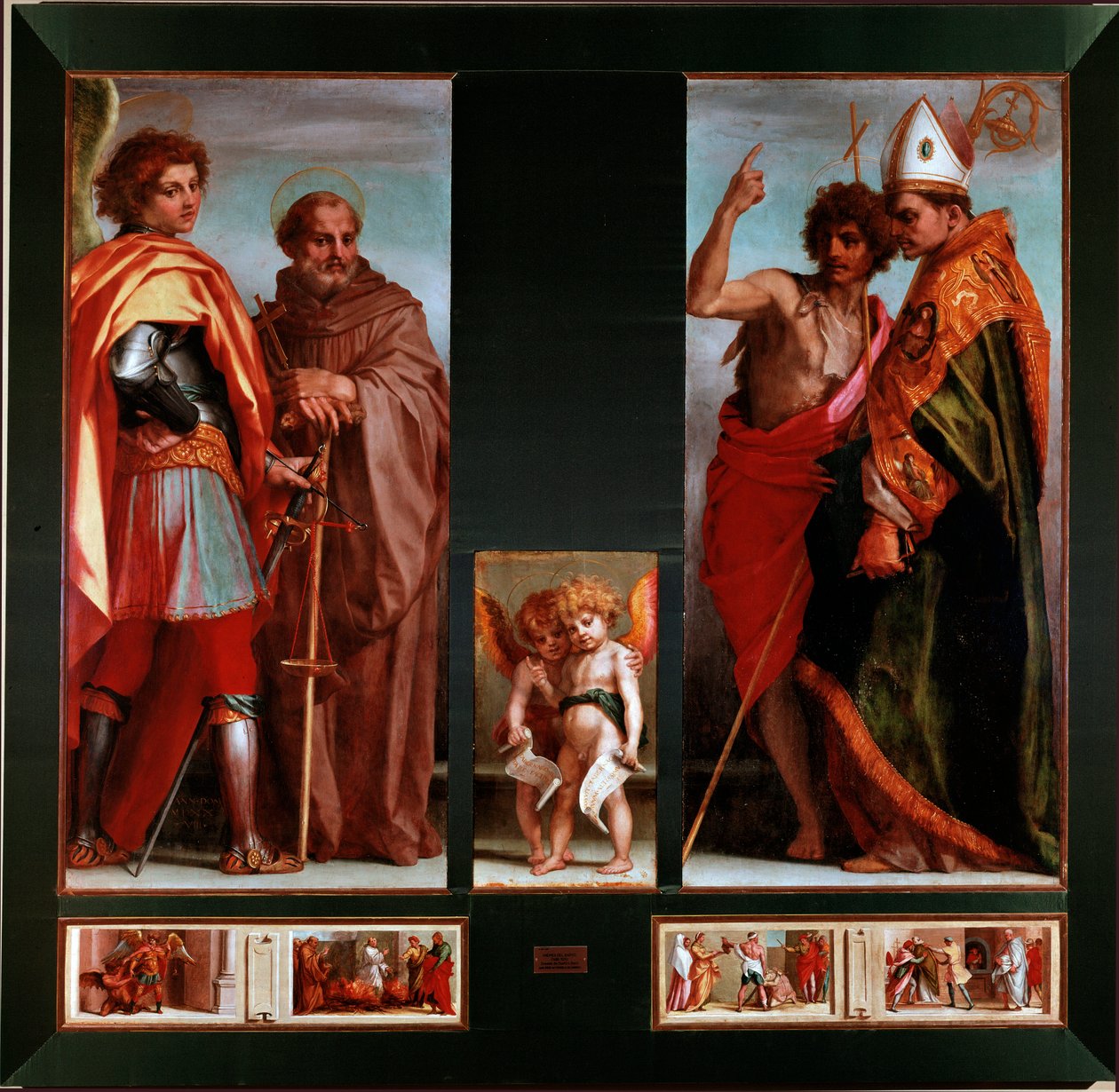 Pyhät Michael, John Gualbert, Johannes Kastaja, Bernardo degli Uberti Predelle neljästä pyhimyksestä. Andrea del Sarton (Andrea d