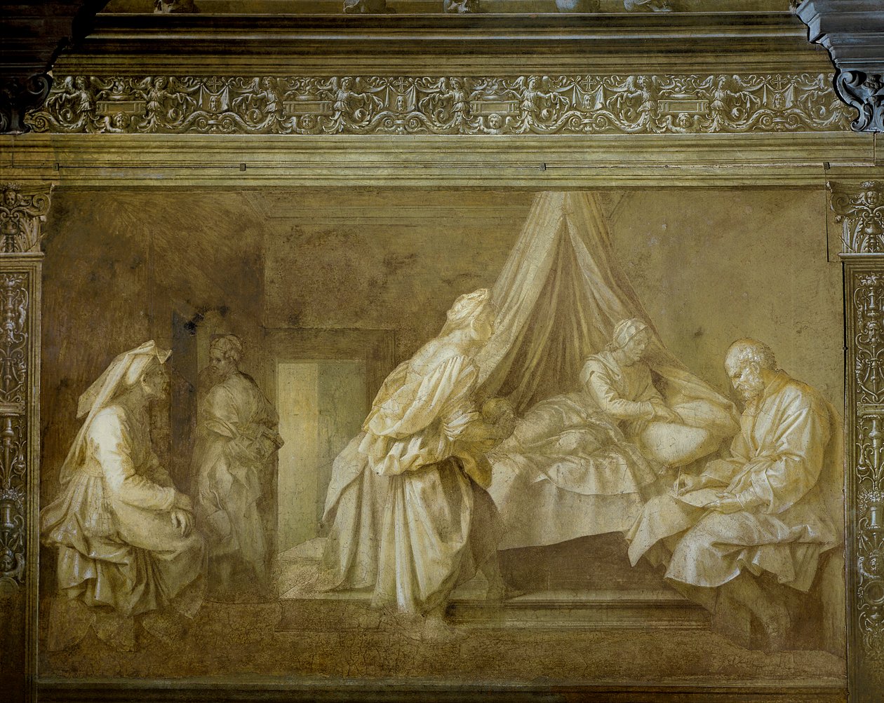 Andrea del Sarton (1486-1530) tarinat Pyhästä Johanneksesta, fresko, yksityiskohta, Scalzon luostari, Firenze tekijältä Andrea del Sarto