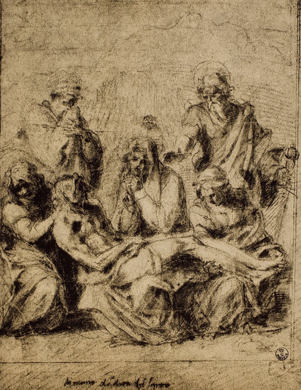 Study for the Deposition, piirustus Andrea del Sarto. Piirustus- ja grafiikkakaappi, Uffizi-galleria, Firenze tekijältä Andrea del Sarto