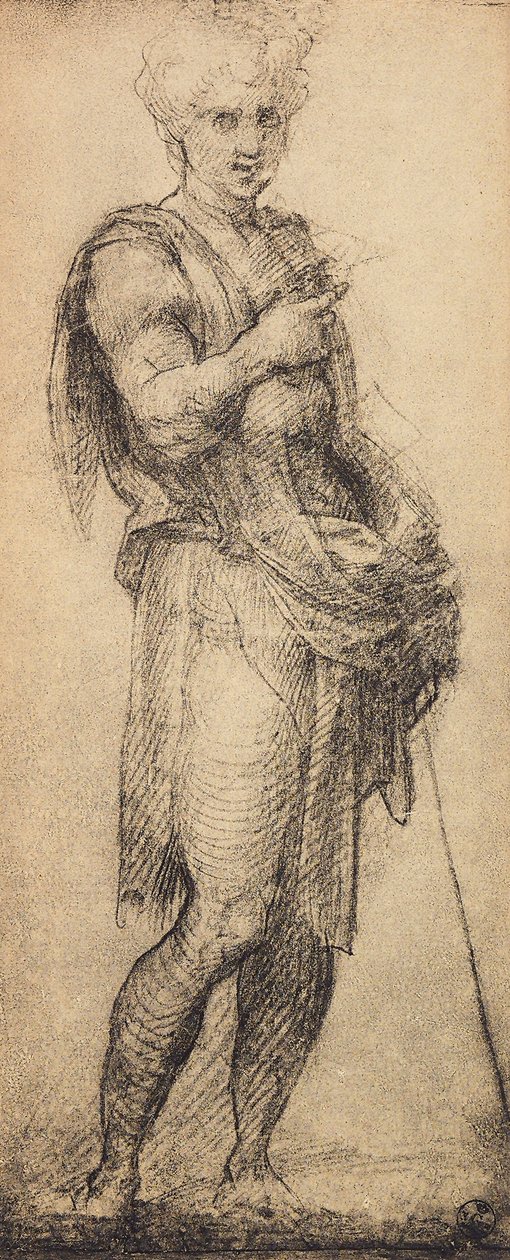 Andrea del Sarton piirustus mieshahmosta. Piirustus- ja grafiikkakaappi, Uffizi-galleria, Firenze tekijältä Andrea del Sarto