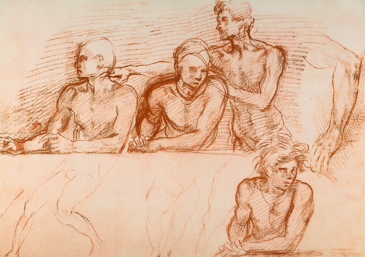 Tutkimus apostoleista San Salvin viimeiselle ehtoolliselle, piirros Andrea del Sarto. Piirustus- ja grafiikkakaappi, Uffizi-galleria, Firenze tekijältä Andrea del Sarto