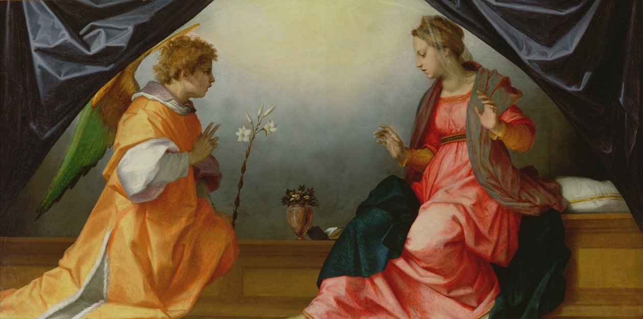 Marian ilmestys, 1528 (tempera paneelille) tekijältä Andrea del Sarto