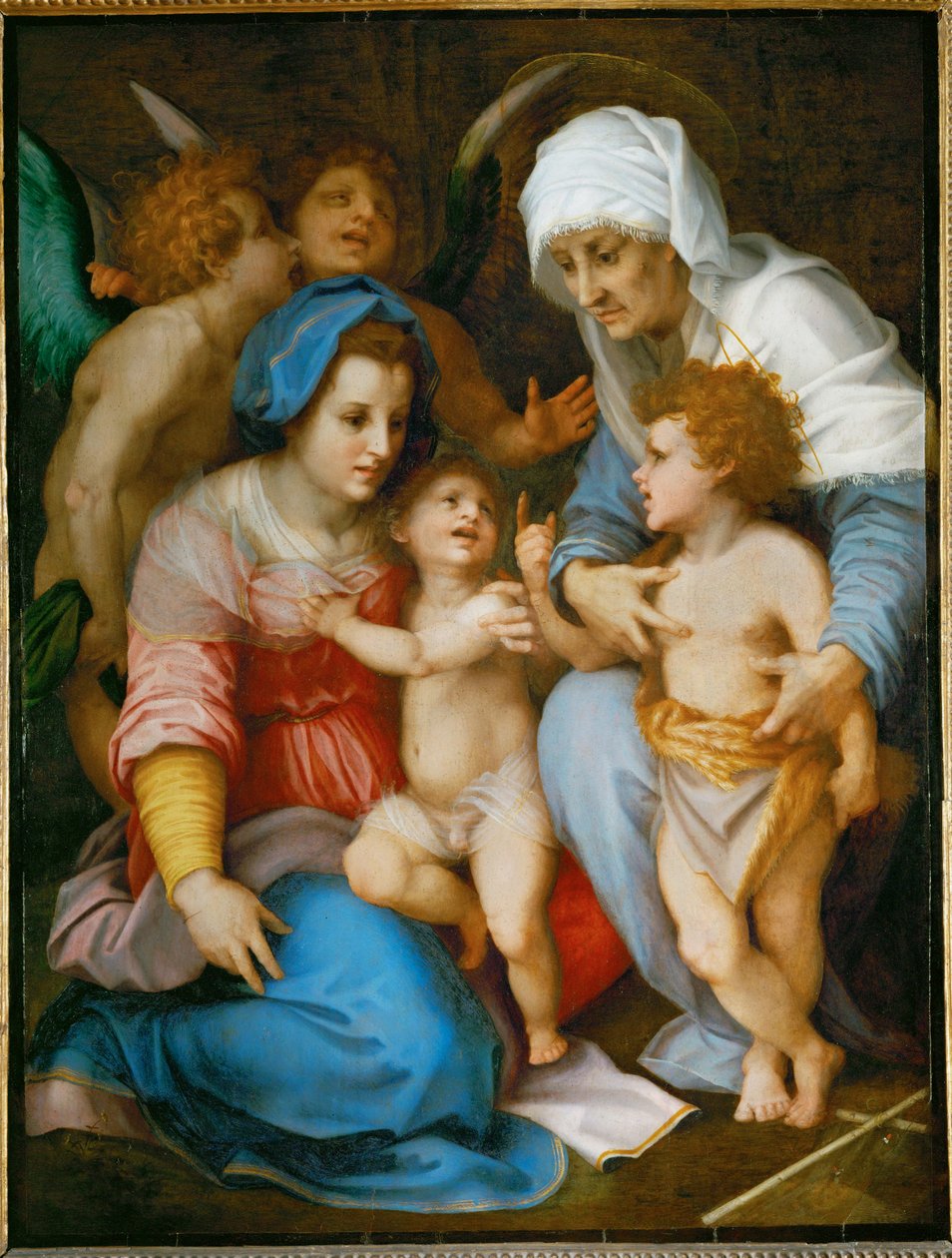Pyhä perhe. Pyhä Maria, Jeesus, Johannes Kastaja ja hänen äitinsä Pyhä Elisabeth .... tekijältä Andrea del Sarto