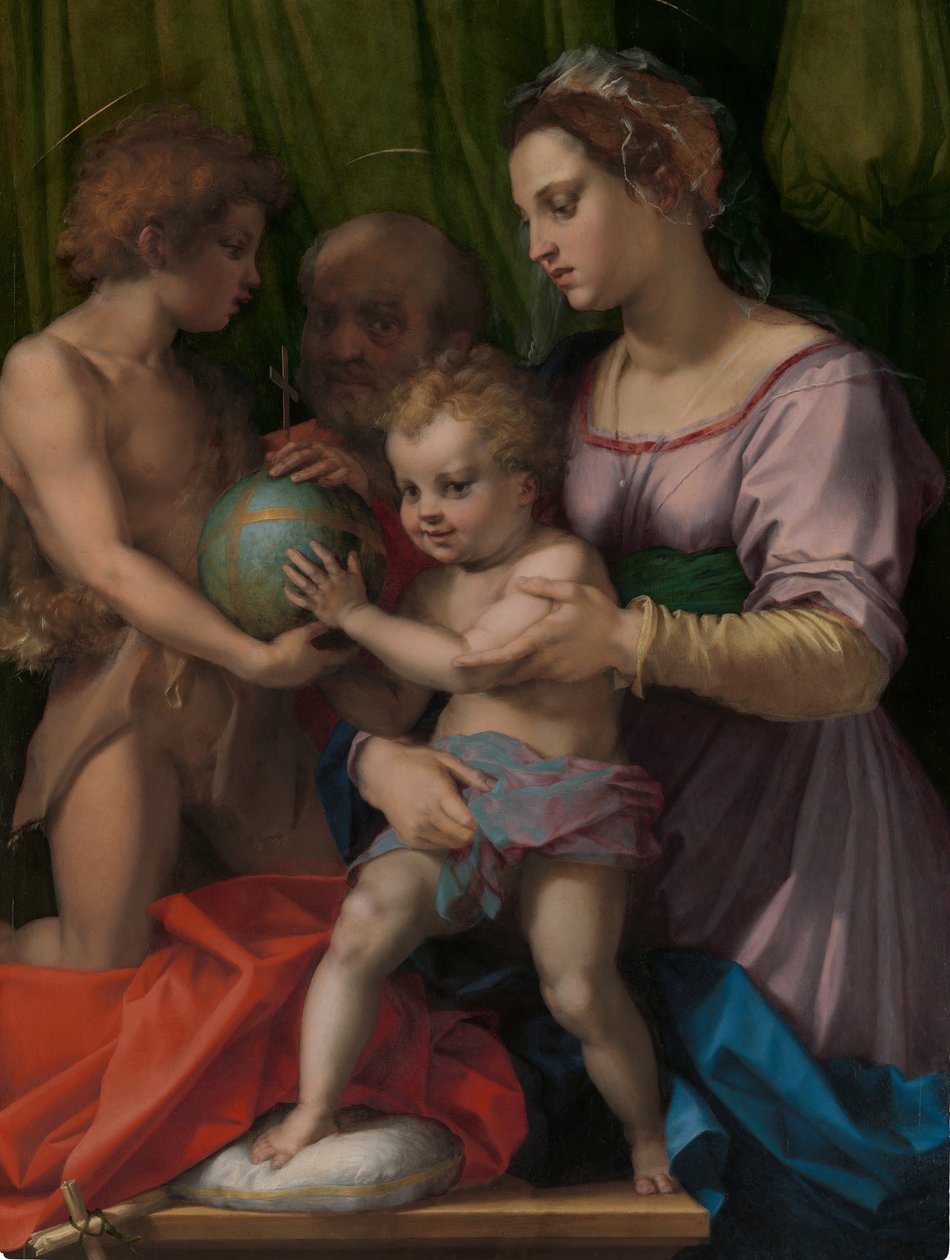 Pyhä perhe nuoren Pyhän Johannes Kastajan kanssa, n. 1528. tekijältä Andrea del Sarto