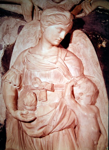Hyväntekeväisyys, kardinaali Forteguerrin hautamuistomerkistä (marmori) (434103:n yksityiskohta) tekijältä Andrea del Verrocchio