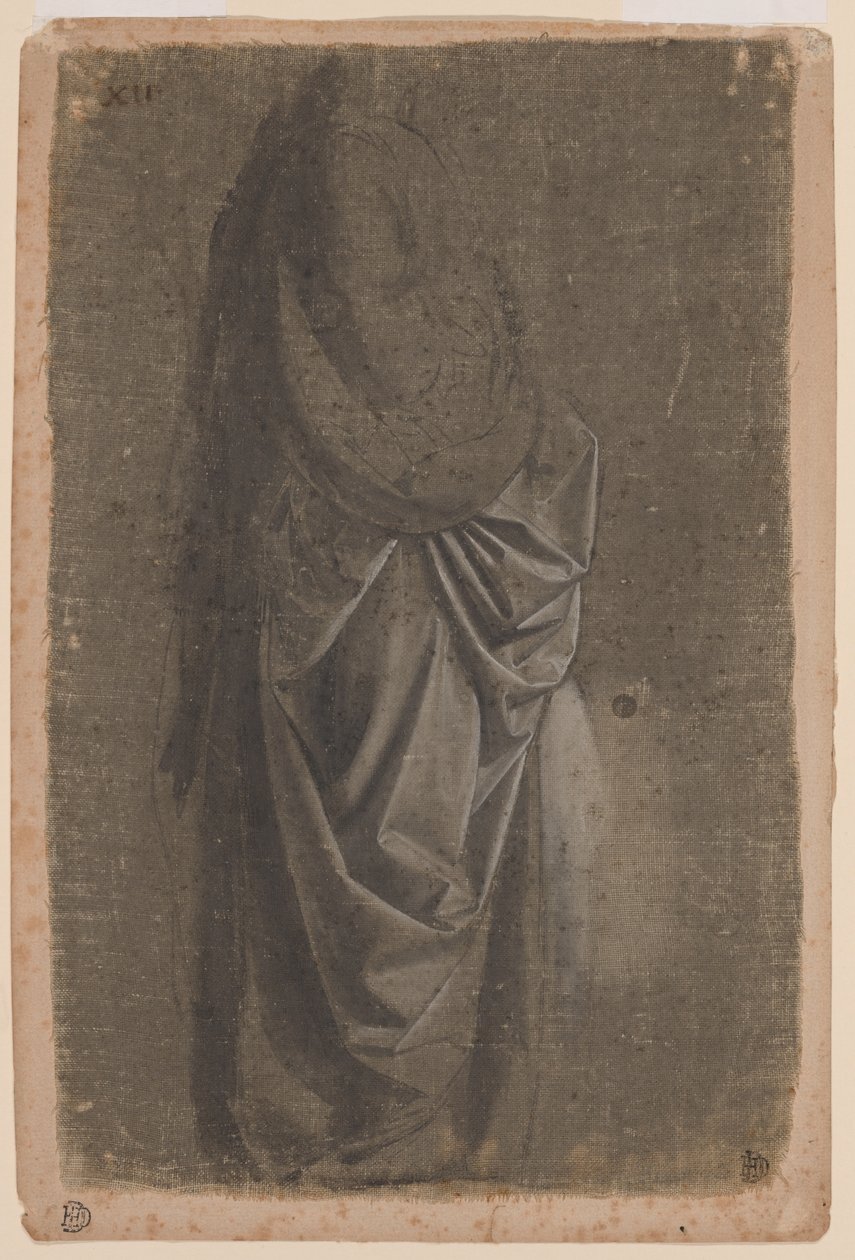 Drapery Study of a Standing Figure Facing Right, in Profile (Seisova hahmo oikealle, profiilissa) tekijältä Andrea del Verrocchio