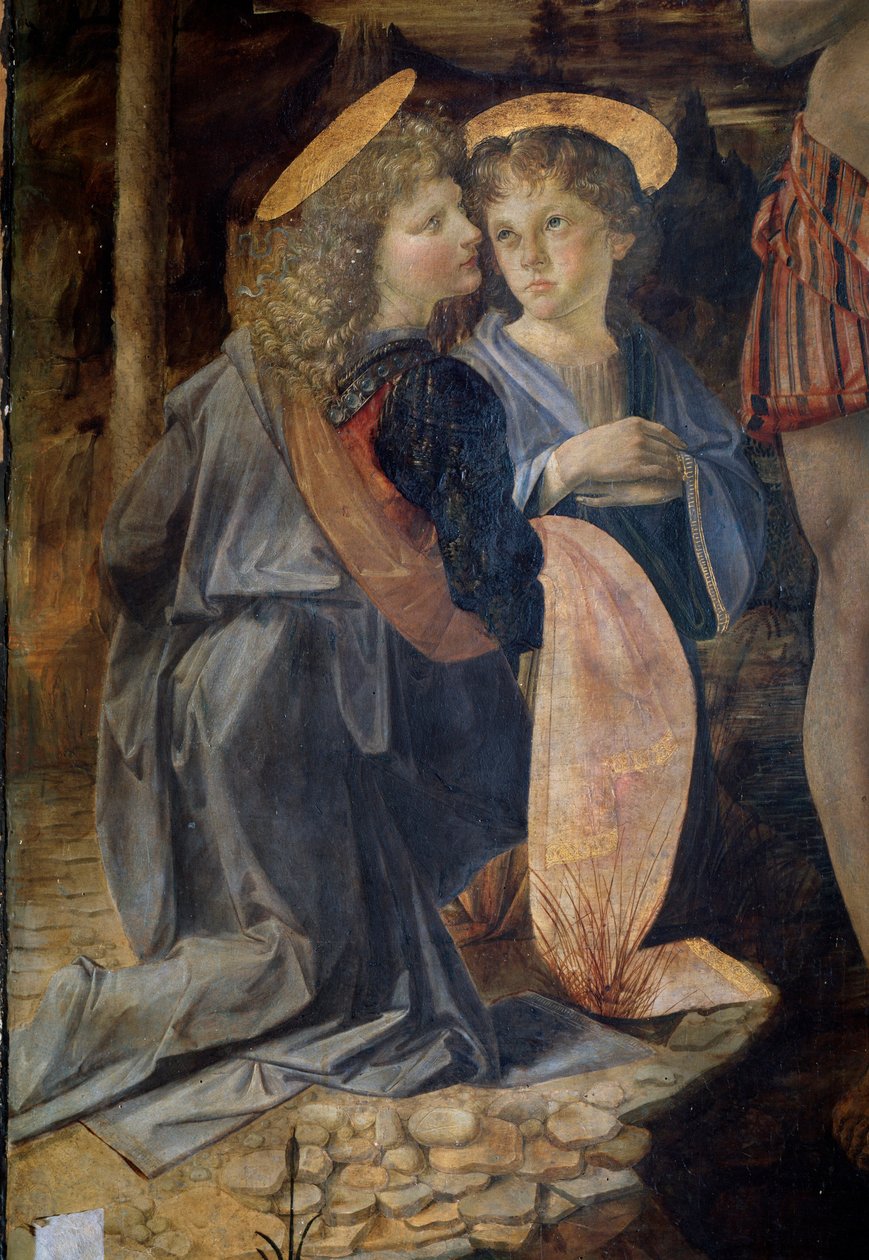 Kristuksen kaste, Detail - öljy ja tempera paneelissa tekijältä Andrea del Verrocchio