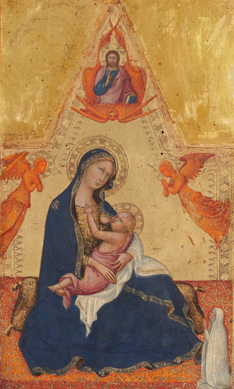 Nöyryyden Madonna, Siunattava Kristus, kaksi enkeliä ja lahjoittaja [kääntöpuoli], n. 13801390. tekijältä Andrea di Bartolo