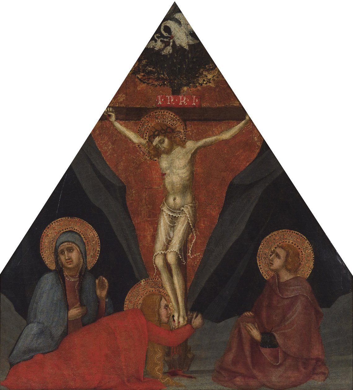 Ristiinnaulitseminen Neitsyt, Maria Magdaleenan ja evankelista Pyhän Johannes, n. 1400 tekijältä Andrea di Bartolo